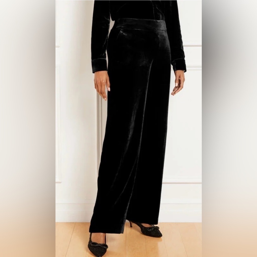 Talbots Black Wide Leg Effortless Velvet Pants Sz 4